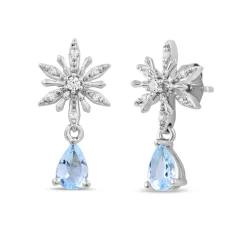 Elsa Earrings With Diamonds & Aquamarine In Sterling Silver (1/10 Ct. Tw.)