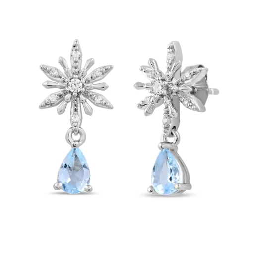 Elsa Earrings With Diamonds & Aquamarine In Sterling Silver (1/10 Ct. Tw.)