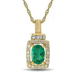 Emerald & 1/5 Ct. Tw. Diamond Pendant In 10K Yellow Gold