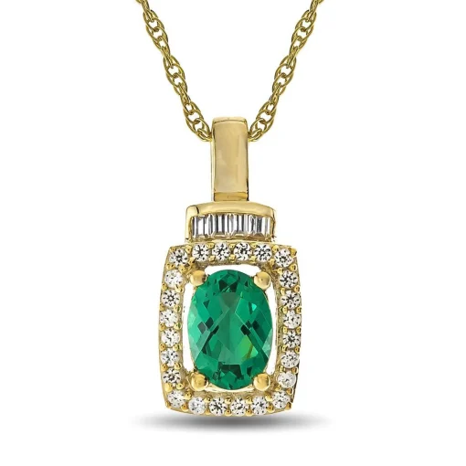 Emerald & 1/5 Ct. Tw. Diamond Pendant In 10K Yellow Gold