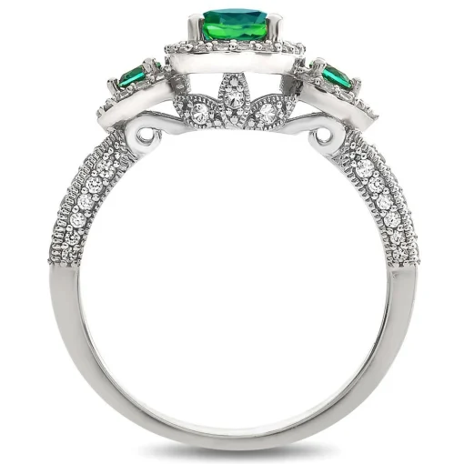 Emerald & 1/2 Ct. Tw. Diamond Ring In 14K White Gold