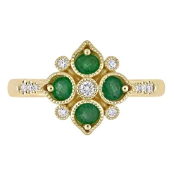 Emerald & Diamond Cluster Ring In 14K Yellow Gold (1/10 Ct. Tw.)