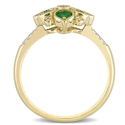 Emerald & Diamond Cluster Ring In 14K Yellow Gold (1/10 Ct. Tw.)