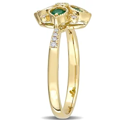 Emerald & Diamond Cluster Ring In 14K Yellow Gold (1/10 Ct. Tw.)