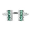 Emerald & Diamond Open Bar Ring In 14K White Gold (1/7 Ct. Tw.)