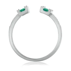 Emerald & Diamond Open Bar Ring In 14K White Gold (1/7 Ct. Tw.)
