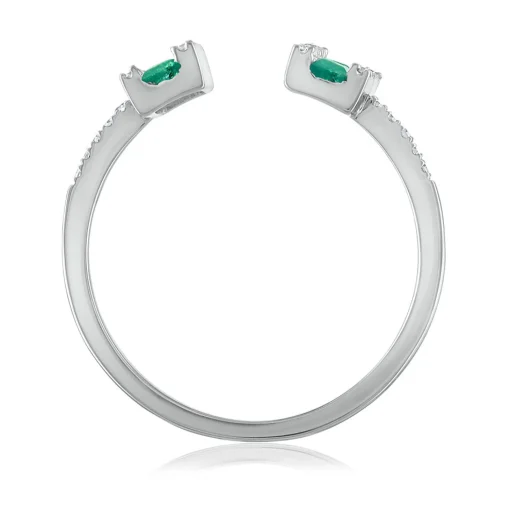 Emerald & Diamond Open Bar Ring In 14K White Gold (1/7 Ct. Tw.)