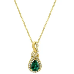 Emerald & Diamond Pendant In 10K Yellow Gold