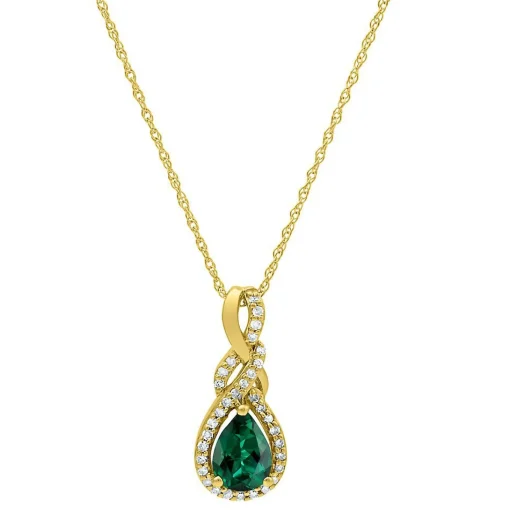Emerald & Diamond Pendant In 10K Yellow Gold