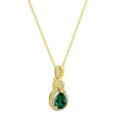 Emerald & Diamond Pendant In 10K Yellow Gold