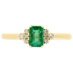 Emerald & Diamond Ring In 10K Yellow Gold