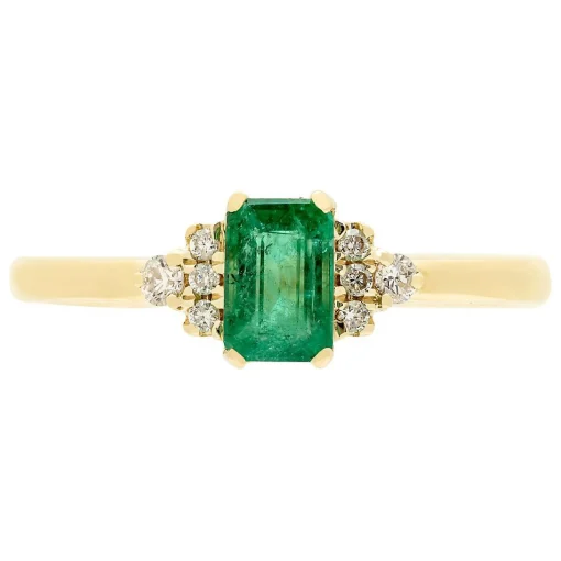 Emerald & Diamond Ring In 10K Yellow Gold