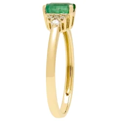 Emerald & Diamond Ring In 10K Yellow Gold