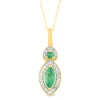 Emerald And Diamond Accent Marquise Halo Pendant In 10K Yellow Gold