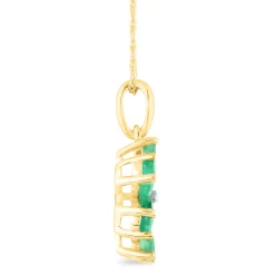 Emerald And Diamond Accent Flower Pendant In 10K Yellow Gold
