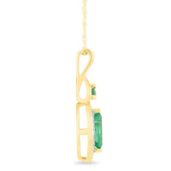 Emerald And Diamond Accent Marquise Halo Pendant In 10K Yellow Gold