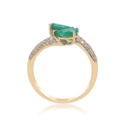 Emerald And Diamond Bypass Ring In 14K Yellow Gold (1/3 Ct. Tw.)
