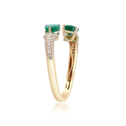 Emerald And Diamond Bypass Ring In 14K Yellow Gold (1/3 Ct. Tw.)
