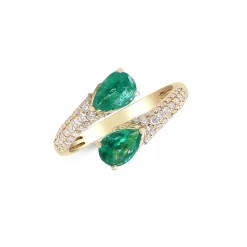 Emerald And Diamond Bypass Ring In 14K Yellow Gold (1/3 Ct. Tw.)