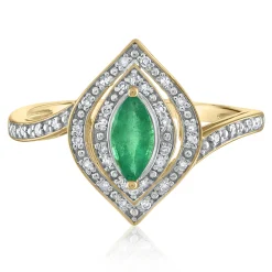Emerald And Diamond Ring In 10K Yellow Gold (1/8 Ct. Tw.)