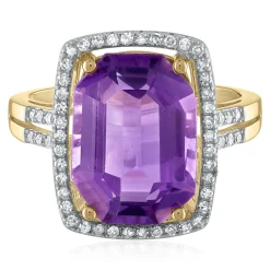 Emerald Cut Amethyst & Diamond Ring In 14K Yellow Gold (1/4 Ct. Tw.)