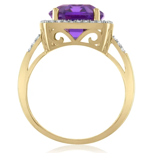 Emerald Cut Amethyst & Diamond Ring In 14K Yellow Gold (1/4 Ct. Tw.)