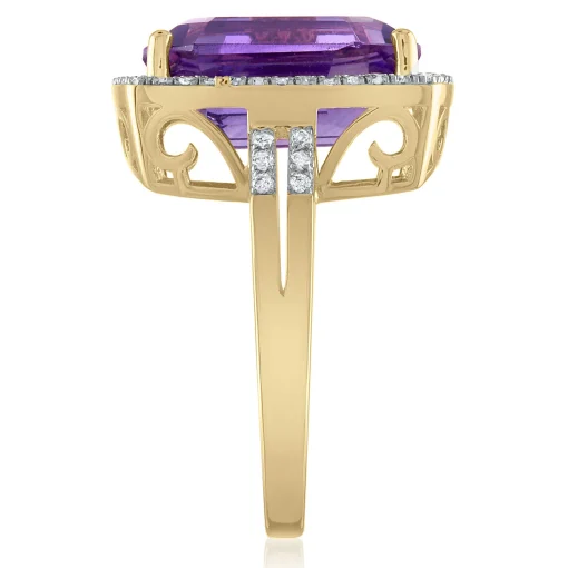 Emerald Cut Amethyst & Diamond Ring In 14K Yellow Gold (1/4 Ct. Tw.)