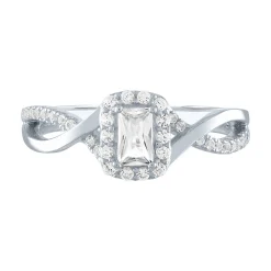 Emerald Cut Lab Created White Sapphire Promise Ring In Sterling Silver