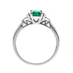 Emerald Ring With Fancy Baguette-Cut Diamonds In 10K White Gold
