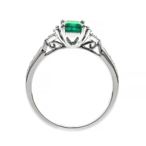Emerald Ring With Fancy Baguette-Cut Diamonds In 10K White Gold