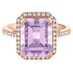 Emerald-Cut Amethyst And Lab Created White Sapphire Halo Ring In 10K Rose Gold