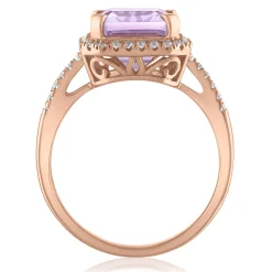 Emerald-Cut Amethyst And Lab Created White Sapphire Halo Ring In 10K Rose Gold