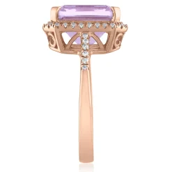 Emerald-Cut Amethyst And Lab Created White Sapphire Halo Ring In 10K Rose Gold