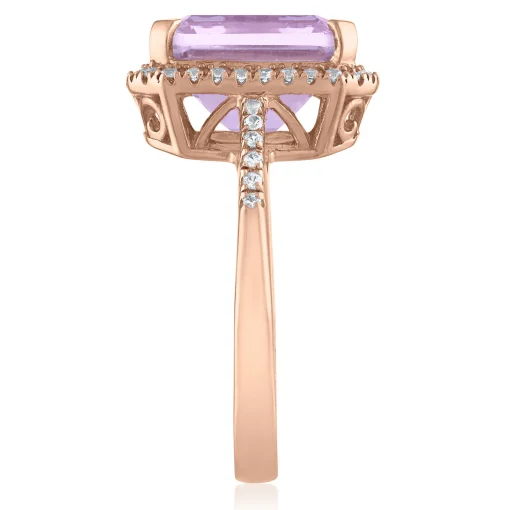 Emerald-Cut Amethyst And Lab Created White Sapphire Halo Ring In 10K Rose Gold