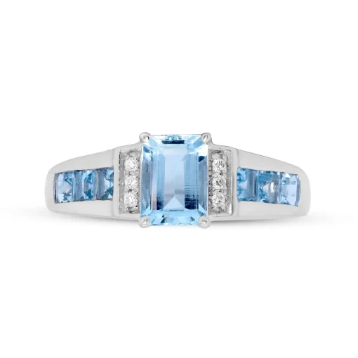 Emerald-Cut Aquamarine & Diamond Accent Ring In 10K White Gold