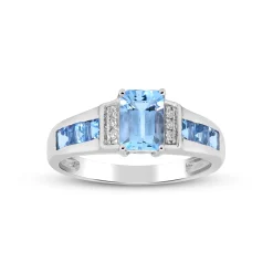 Emerald-Cut Aquamarine & Diamond Accent Ring In 10K White Gold