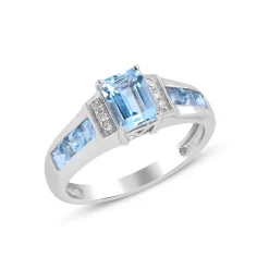 Emerald-Cut Aquamarine & Diamond Accent Ring In 10K White Gold