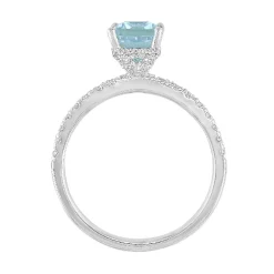 Emerald-Cut Aquamarine Ring With Diamond Side Stones In 14K White Gold (1/3 Ct. Tw.)