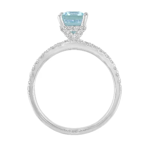 Emerald-Cut Aquamarine Ring With Diamond Side Stones In 14K White Gold (1/3 Ct. Tw.)