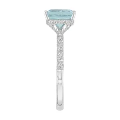 Emerald-Cut Aquamarine Ring With Diamond Side Stones In 14K White Gold (1/3 Ct. Tw.)