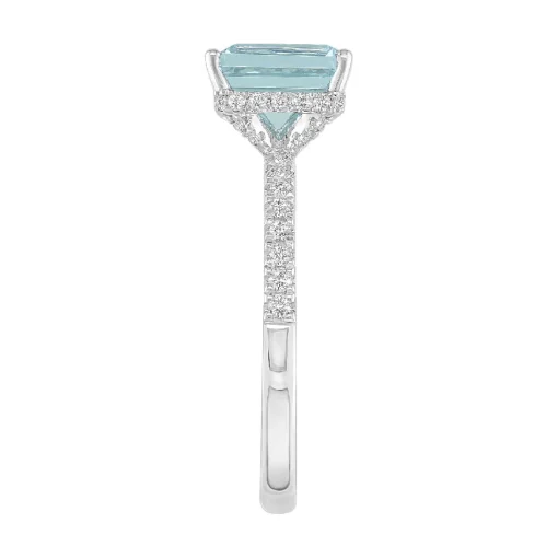 Emerald-Cut Aquamarine Ring With Diamond Side Stones In 14K White Gold (1/3 Ct. Tw.)