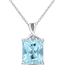 Emerald-Cut Blue & White Topaz Pendant In Sterling Silver
