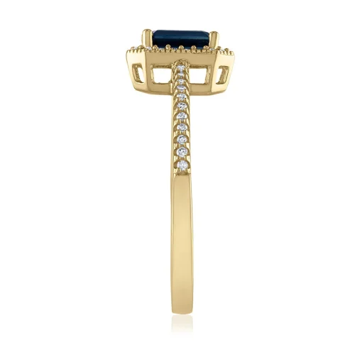Emerald-Cut Blue Sapphire And Diamond Ring In 14K Yellow Gold (1/7 Ct. Tw.)