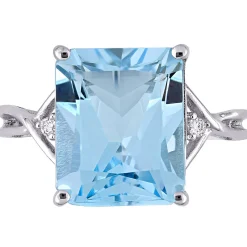 Emerald-Cut Blue Topaz & White Topaz Ring In Sterling Silver