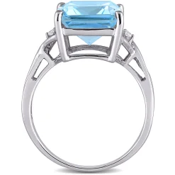 Emerald-Cut Blue Topaz & White Topaz Ring In Sterling Silver