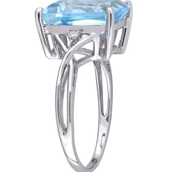 Emerald-Cut Blue Topaz & White Topaz Ring In Sterling Silver
