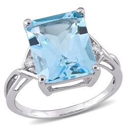Emerald-Cut Blue Topaz & White Topaz Ring In Sterling Silver