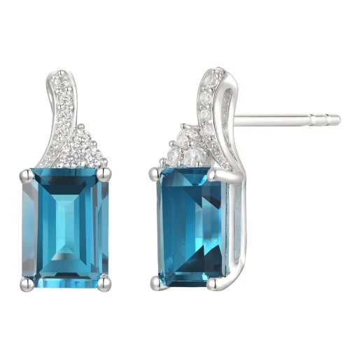 Emerald-Cut Blue Topaz Earrings, Pendant And Ring Set