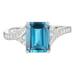 Emerald-Cut Blue Topaz Earrings, Pendant And Ring Set