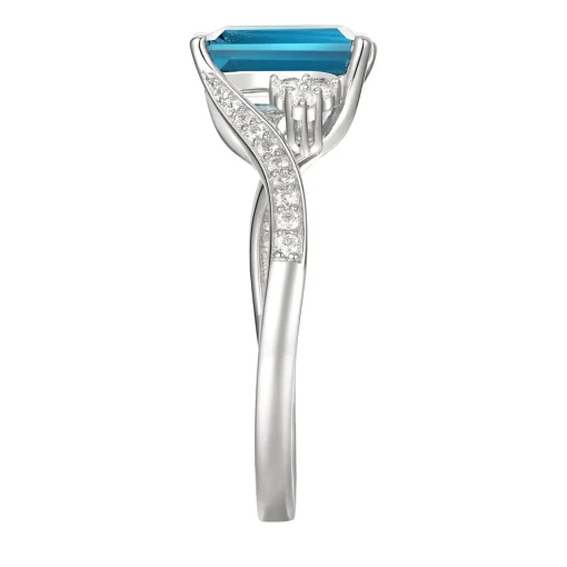 Emerald-Cut Blue Topaz Earrings, Pendant And Ring Set